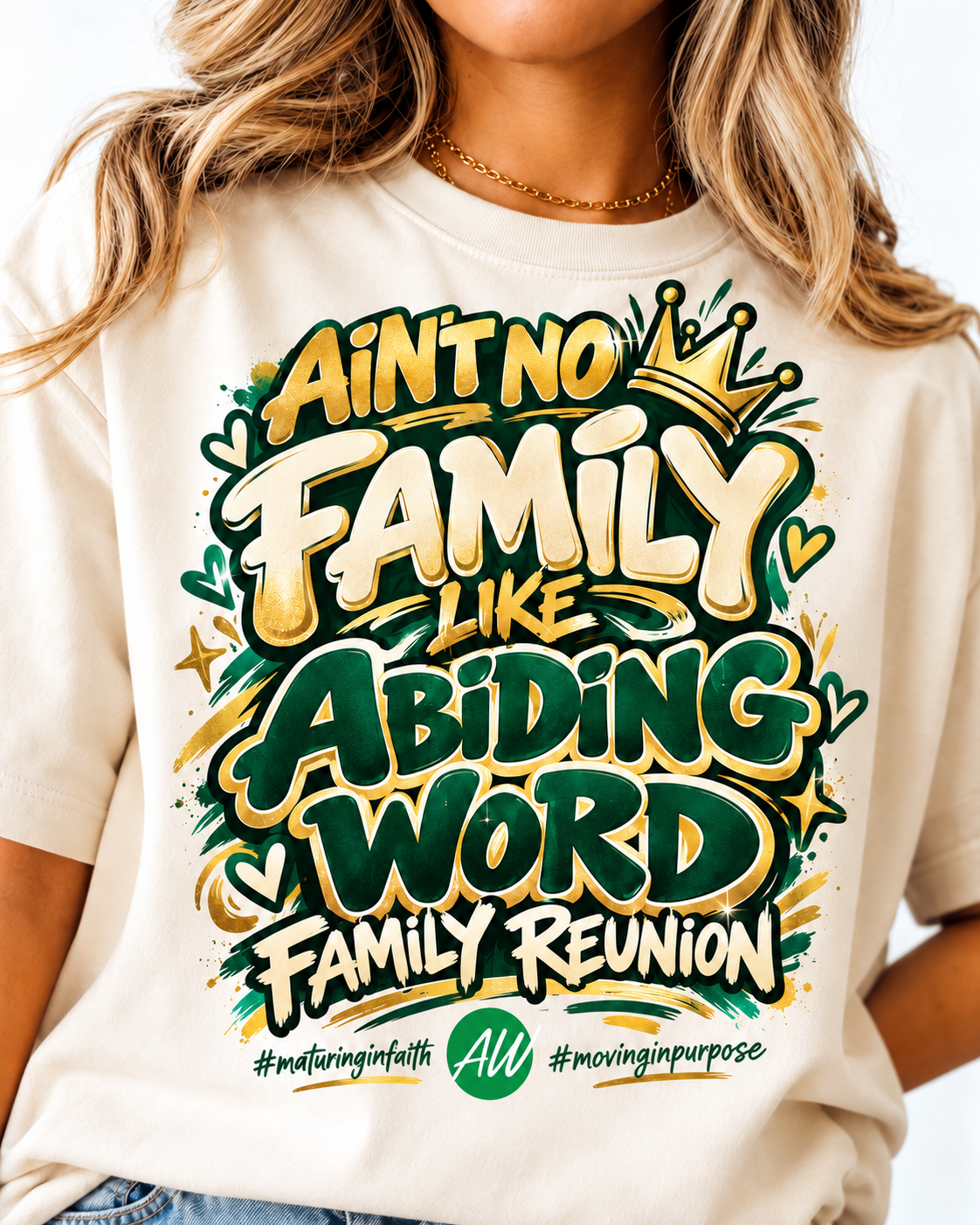 Ain't No Family Like Abiding Word design on natural shirt